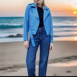 ZARA Women's Faux Leather Jacket(Bluish, US S, L, XL / EUR S, L, XL)